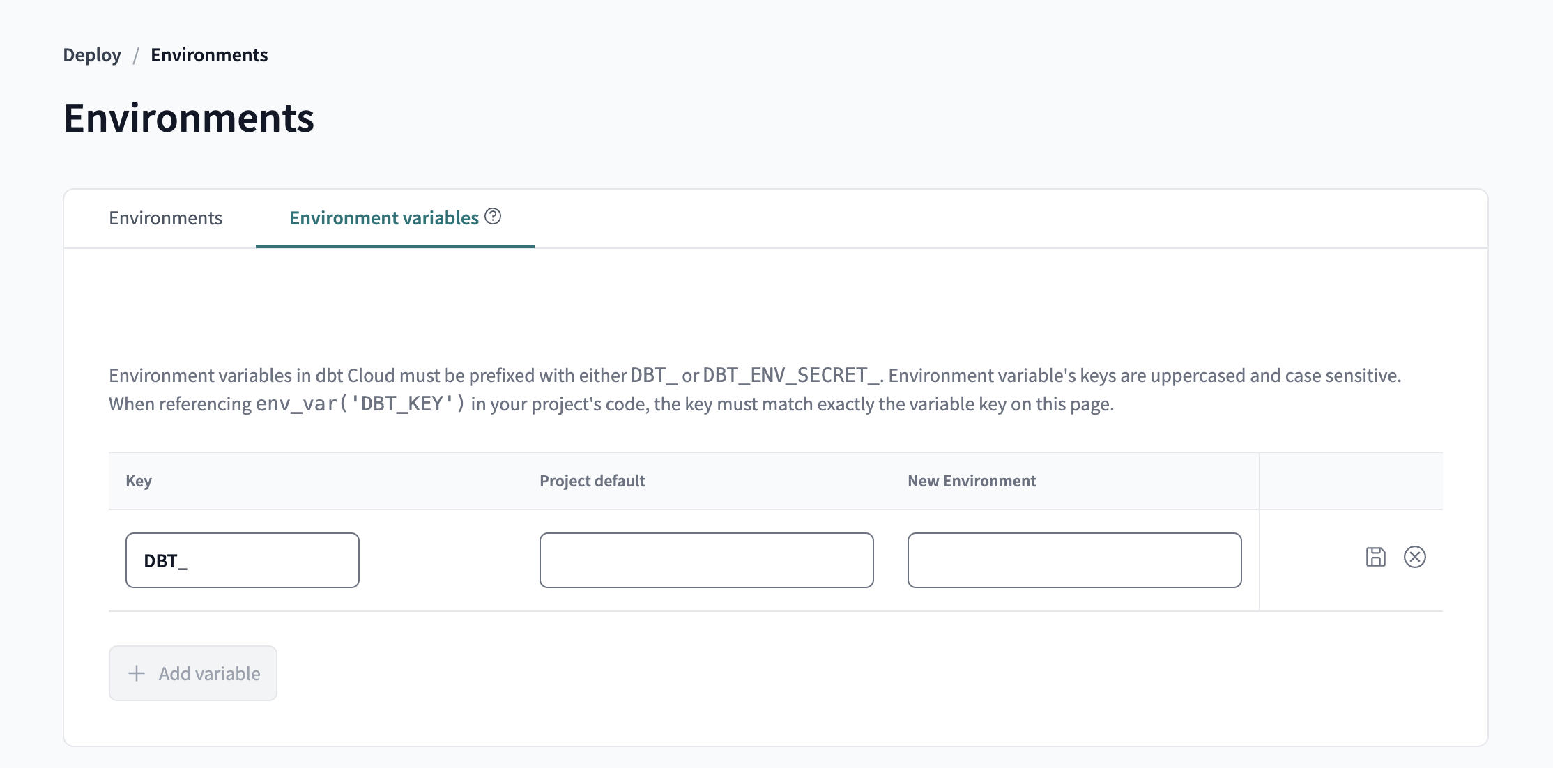Environment variables tab Environment variables tab